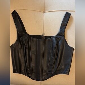 Mango Black Faux Leather Corset Small Top